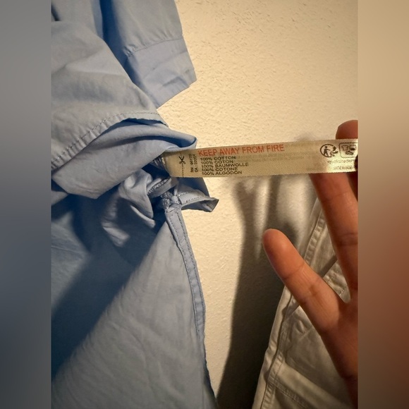 Anthropologie Short-Sleeve Cotton Top Wedgewood Blue Button-Front - Picture 5 of 7